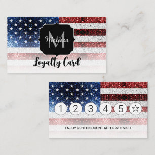 USA Flaggen Rot-Blau-Glitzern Glitzern Monogram Treuekarte