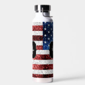 USA Flaggen Rot-Blau-Glitzern Glitzern Monogram Trinkflasche (Links)
