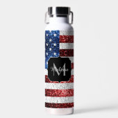 USA Flaggen Rot-Blau-Glitzern Glitzern Monogram Trinkflasche (Vorne)