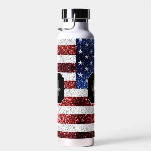 USA Flaggen Rot-Blau-Glitzern Glitzern Monogram Trinkflasche (Rechts)