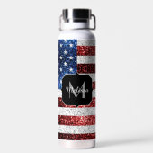 USA Flaggen Rot-Blau-Glitzern Glitzern Monogram Trinkflasche (Rückseite)