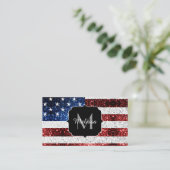 USA Flaggen Rot-Blau-Glitzern Glitzern Monogram Visitenkarte (Stehend Vorderseite)