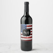 USA Flaggen Rot-Blau-Glitzern Glitzern Monogram Weinetikett (Vorderseite)