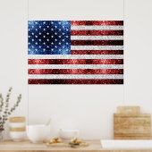 USA Flaggen Rot-Blau-Glitzern Glitzern Poster (Küche)