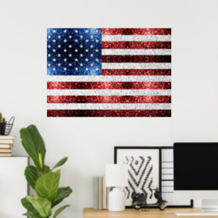 USA Flaggen Rot-Blau-Glitzern Glitzern Poster