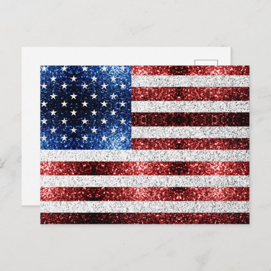 USA Flaggen Rot-Blau-Glitzern Glitzern Postkarte (Vorne/Hinten)