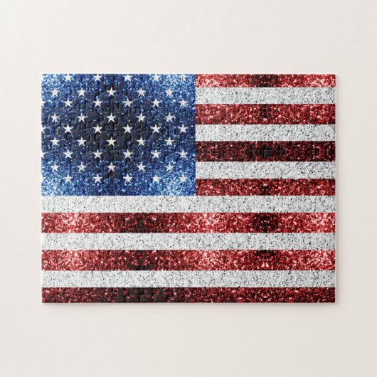 USA Flaggen Rot-Blau-Glitzern Glitzern Puzzle (Horizontal)