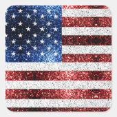 USA Flaggen Rot-Blau-Glitzern Glitzern Quadratischer Aufkleber (Vorderseite)
