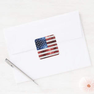 USA Flaggen Rot-Blau-Glitzern Glitzern Quadratischer Aufkleber
