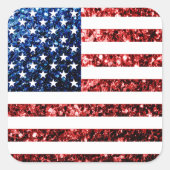 USA Flaggen Rot-Blau-Glitzern Glitzern Quadratischer Aufkleber (Vorderseite)