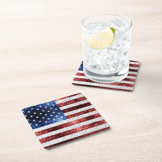 USA Flaggen Rot-Blau-Glitzern Glitzern Rechteckiger Pappuntersetzer (Vor Ort)