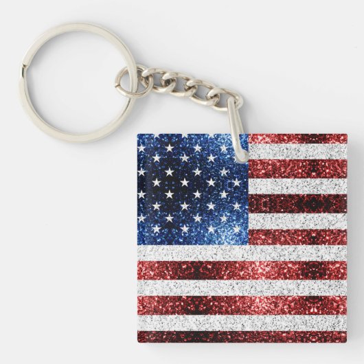 USA Flaggen Rot-Blau-Glitzern Glitzern Schlüsselanhänger (Vorderseite)