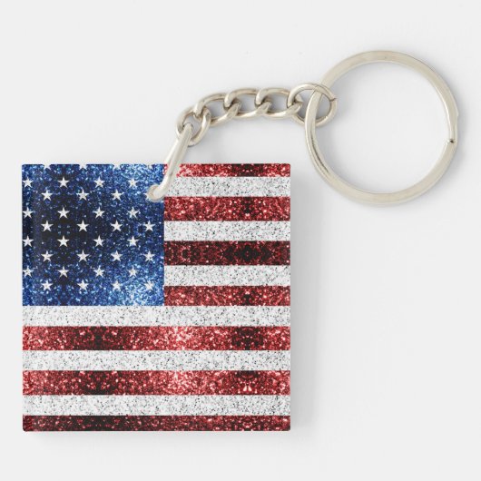 USA Flaggen Rot-Blau-Glitzern Glitzern Schlüsselanhänger (Rückseite)