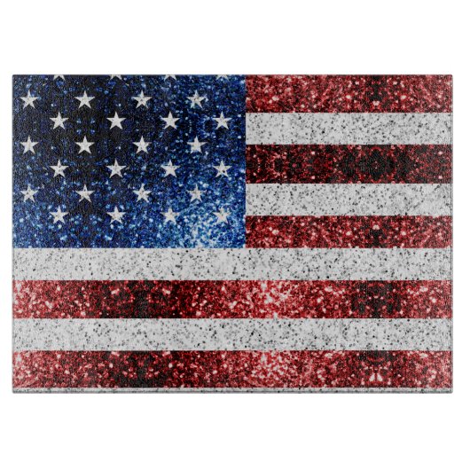 USA Flaggen Rot-Blau-Glitzern Glitzern Schneidebrett (Vorderseite)