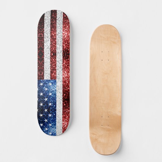 USA Flaggen Rot-Blau-Glitzern Glitzern Skateboard (Vorderseite)