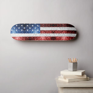 USA Flaggen Rot-Blau-Glitzern Glitzern Skateboard