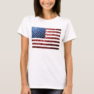 USA Flaggen Rot-Blau-Glitzern Glitzern T-Shirt