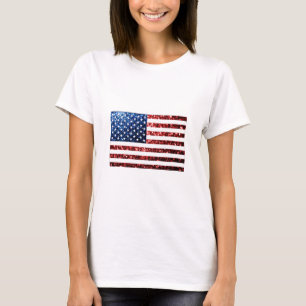 USA Flaggen Rot-Blau-Glitzern Glitzern T-Shirt