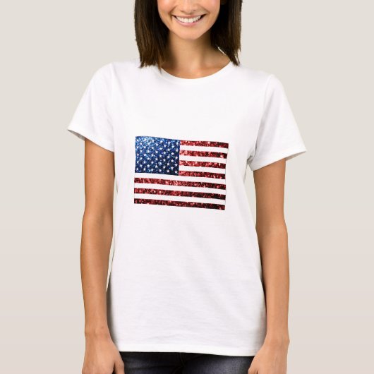 USA Flaggen Rot-Blau-Glitzern Glitzern T-Shirt (Vorderseite)