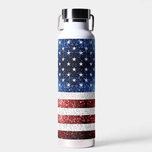 USA Flaggen Rot-Blau-Glitzern Glitzern Trinkflasche (Vorne)