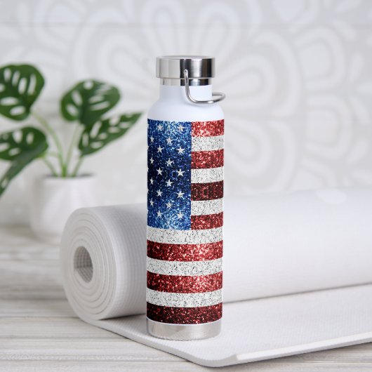USA Flaggen Rot-Blau-Glitzern Glitzern Trinkflasche (Yoga)