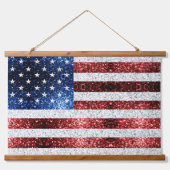 USA Flaggen Rot-Blau-Glitzern Glitzern Wandteppich Mit Holzrahmen (Vorne)