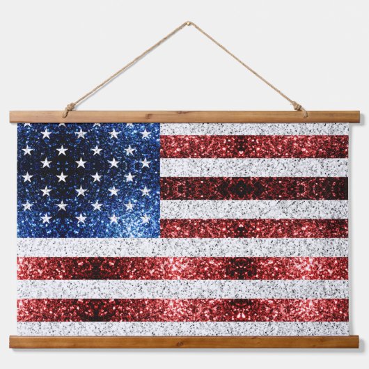 USA Flaggen Rot-Blau-Glitzern Glitzern Wandteppich Mit Holzrahmen (Vorne)
