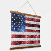 USA Flaggen Rot-Blau-Glitzern Glitzern Wandteppich Mit Holzrahmen (Gewinkelt)
