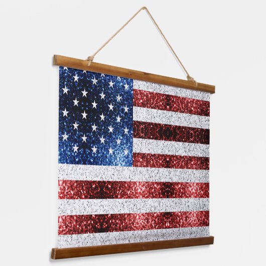 USA Flaggen Rot-Blau-Glitzern Glitzern Wandteppich Mit Holzrahmen (Gewinkelt)