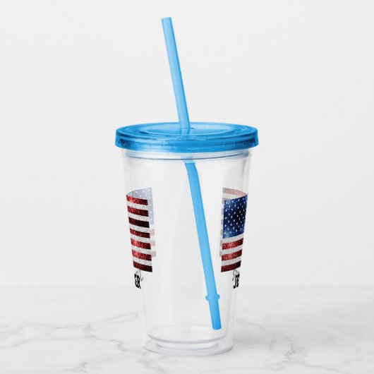 USA Flaggen Rot-Blau-Glitzern Individuelle Name Acryltrinkbecher (Links)
