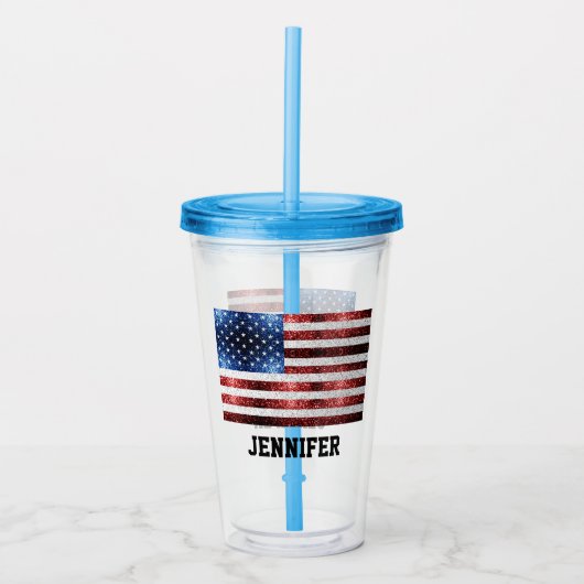 USA Flaggen Rot-Blau-Glitzern Individuelle Name Acryltrinkbecher (Vorderseite)