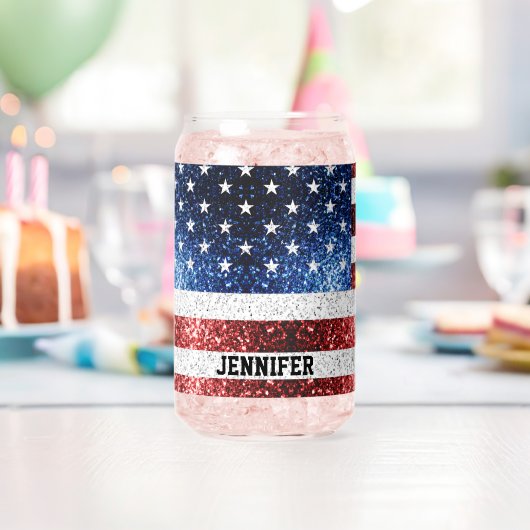 USA Flaggen Rot-Blau-Glitzern Individuelle Name Dosenglas (Insitu (Geburtstag))
