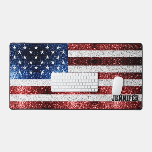 USA Flaggen Rot-Blau-Glitzern Individuelle Name Schreibtischunterlage (Tastatur & Maus)