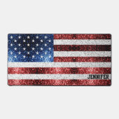 USA Flaggen Rot-Blau-Glitzern Individuelle Name Schreibtischunterlage (Vorderseite)