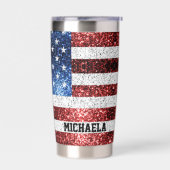 USA Flaggen Rot-Blau-Glitzern Individuelle Name Thermobecher (Links)