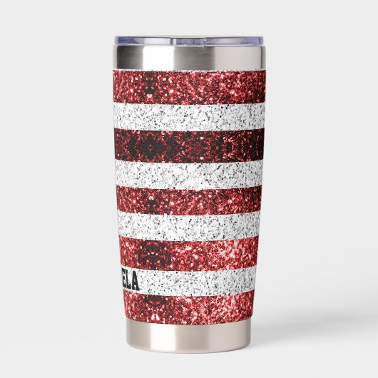 USA Flaggen Rot-Blau-Glitzern Individuelle Name Thermobecher (Rückseite)