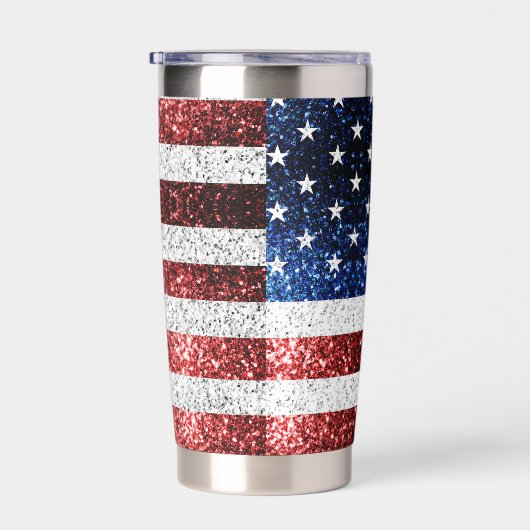 USA Flaggen Rot-Blau-Glitzern Individuelle Name Thermobecher (Rechts)