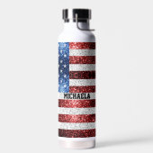 USA Flaggen Rot-Blau-Glitzern Individuelle Name Trinkflasche (Links)