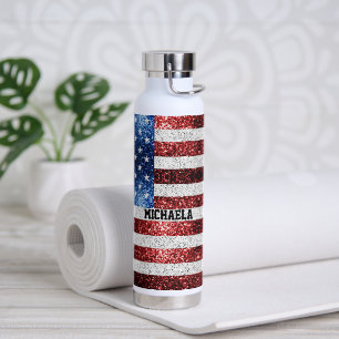 USA Flaggen Rot-Blau-Glitzern Individuelle Name Trinkflasche