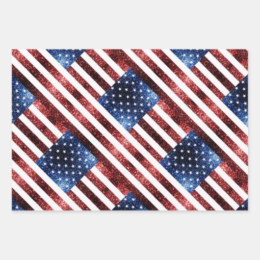 USA Flaggen Rot-Blau-Glitzern Muster Glitzer Geschenkpapier Set (Vorderseite 2)