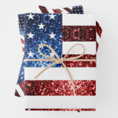 USA Flaggen Rot-Blau-Glitzern Muster Glitzer Geschenkpapier Set (Beispiel)