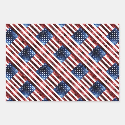 USA Flaggen Rot-Blau-Glitzern Muster Glitzer Geschenkpapier Set (Vorderseite 2)