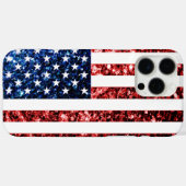 USA Flaggen Rot-Blau-Imitate Glitzern Case-Mate iPhone Hülle (Rückseite (Horizontal))