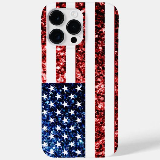 USA Flaggen Rot-Blau-Imitate Glitzern Case-Mate iPhone Hülle (Rückseite)