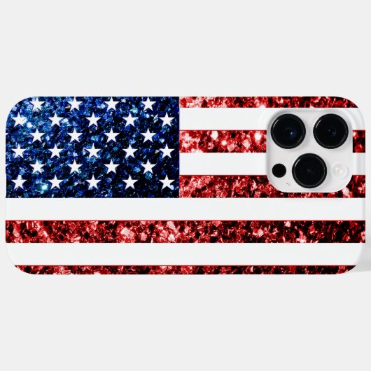 USA Flaggen Rot-Blau-Imitate Glitzern Case-Mate iPhone Hülle (Rückseite (Horizontal))