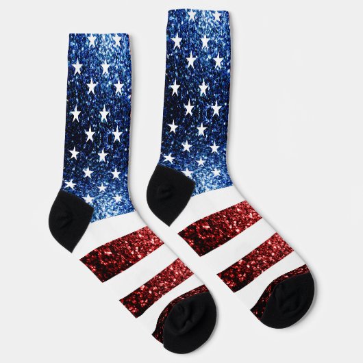USA Flaggen Rot-Blau-Imitate Glitzern Glitzer Socken (Rechts)