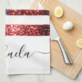 USA Flaggen Rot-Blau-Imitate Glitzern Monogram Geschirrtuch (Viertel Falte)