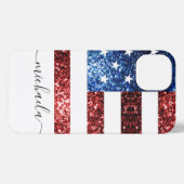 USA Flaggen Rot-Blau-Imitate Glitzern Monogram iPhone Hülle (Rückseite (Horizontal))