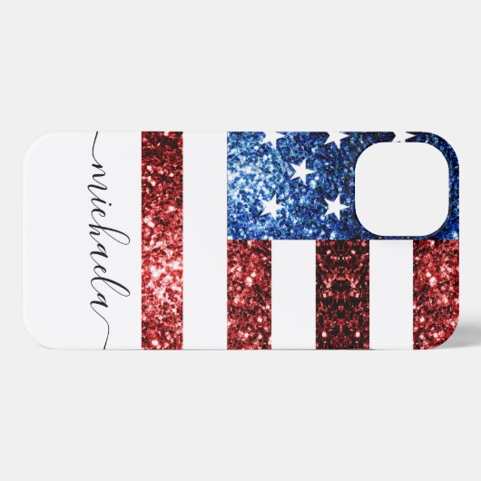 USA Flaggen Rot-Blau-Imitate Glitzern Monogram iPhone Hülle (Rückseite (Horizontal))
