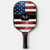 USA Flaggen Rot-Blau-Imitate Glitzern Monogram Pickleball Schläger (Vorderseite)
